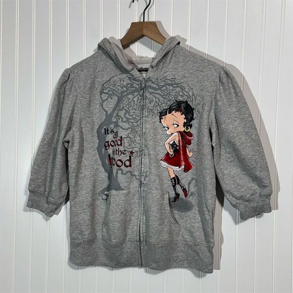 Betty Boop Hoodie XL 15/17 Gray Zip Up Graphic Red Riding Hood 2008 Cotton Y2K - Picture 1 of 8